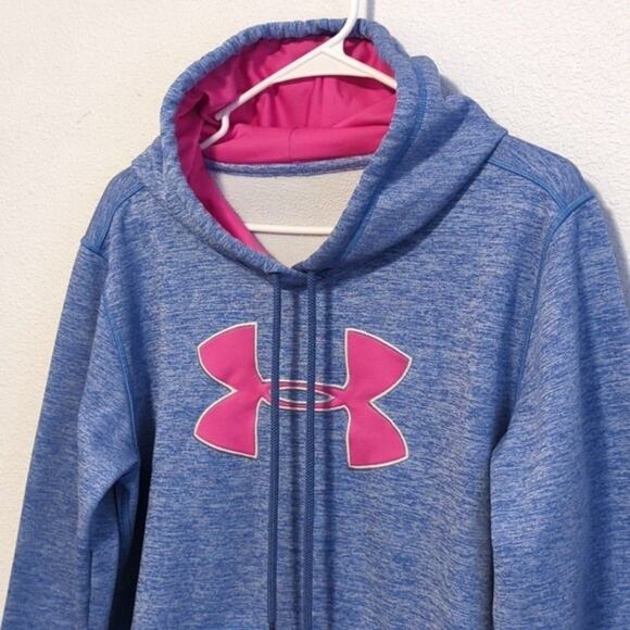 Under Armour Women's Heather Blue & Pink Water Resistant Hoodie Pullover - Picture 3 of 4